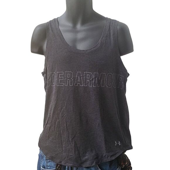 Under Armour Tank Top Women Sz M Gray Big Graphic Athleisure - Picture 1 of 6